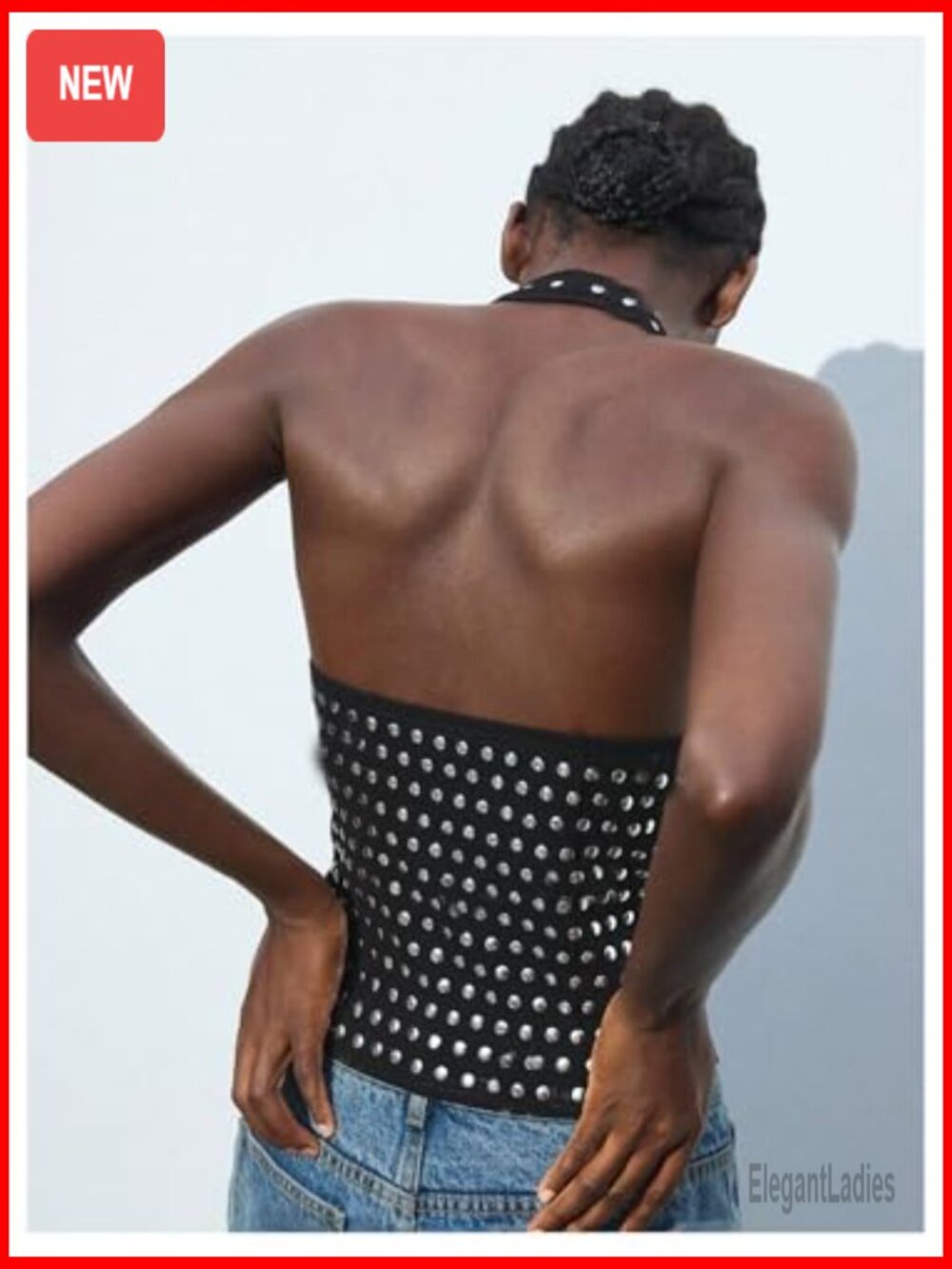 Backless Halter Tank Top Rave Studded Going Out Sleeveless Clubwear - Picture 3 of 5